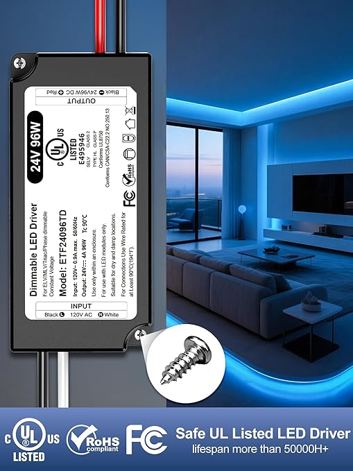 96W 24V Dimmable LED Driver UL Listed, DC 24V Triac ELV/MLV LED Dimmable Power - Image 3