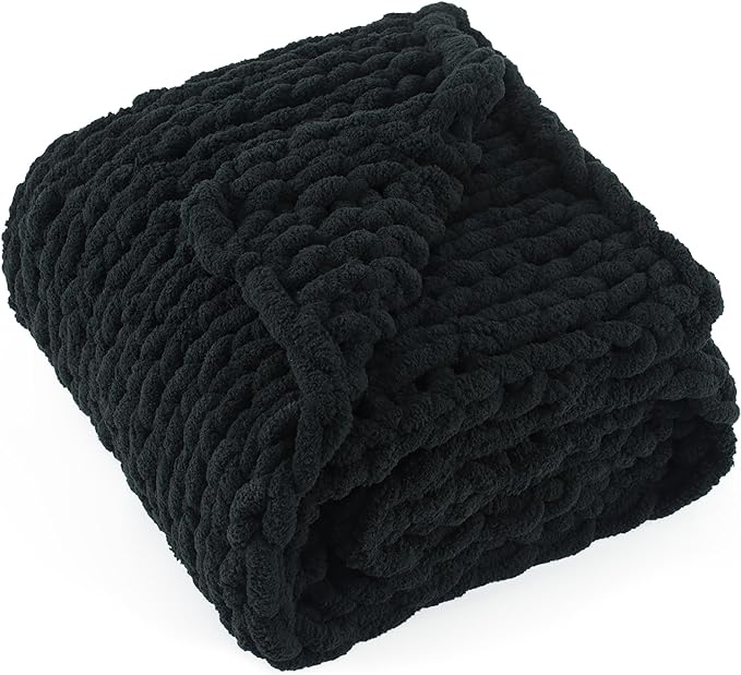 Chunky Knit Throw Blanket 60"X 80", 100% Handmade by LONGCREATE