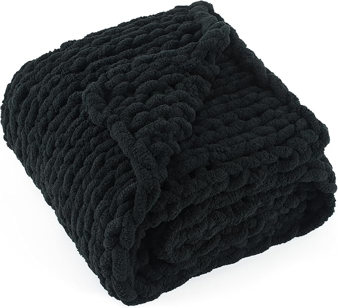 Chunky Knit Throw Blanket 50"X 60", 100% Handmade by LONGCREATE