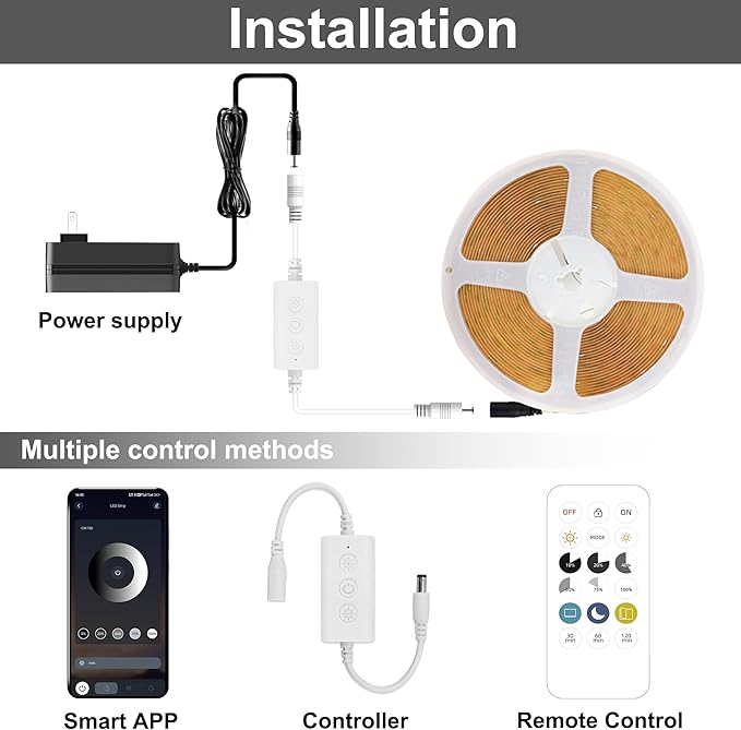 COB LED Strip Light 2700K, 24ft Dimmable Warm White LED Strip Light, DC24V Tape - Image 6