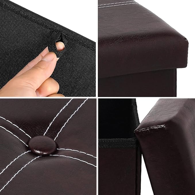 B FSOBEIIALEO Folding Storage Ottoman Cube, Faux Leather Footrest Seat Coffee - Image 7
