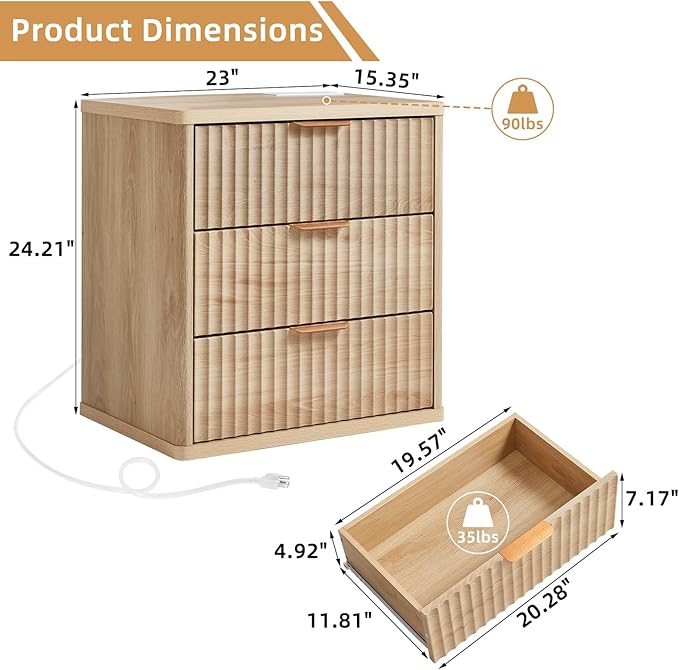 LEYAOYAO 23" Wide Fluted Night Stand - Image 2