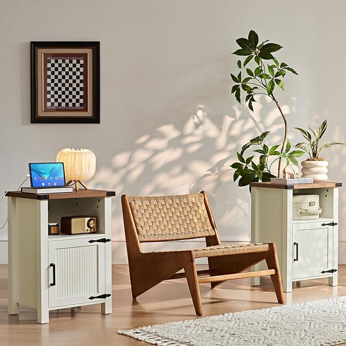Joaxswe Nightstand with Charger Station and USB Port, 18 Inch Farmhouse Night - Image 3