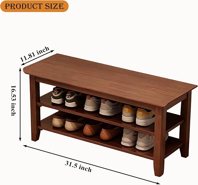 Shoe Rack Bench for Front Door Entrance, Solid Wood Shoe Bench for Closet - Image 3