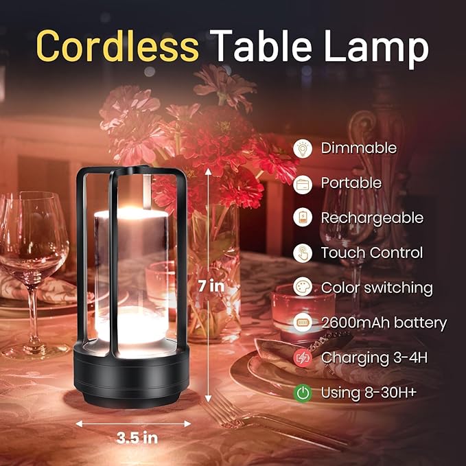 Crystal Lantern Light, Czgor Battery Operated Rechargeable Cordless Crystal - Image 2