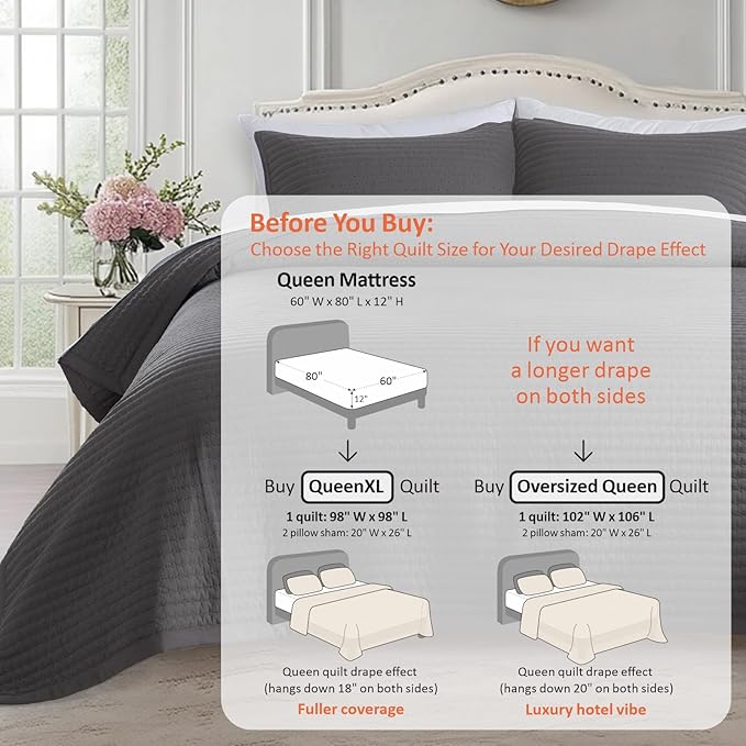 KASENTEX Queen XL Quilt Set 98"x98" – Soft Washed 3-Layer Lightweight Bedspread - Image 3