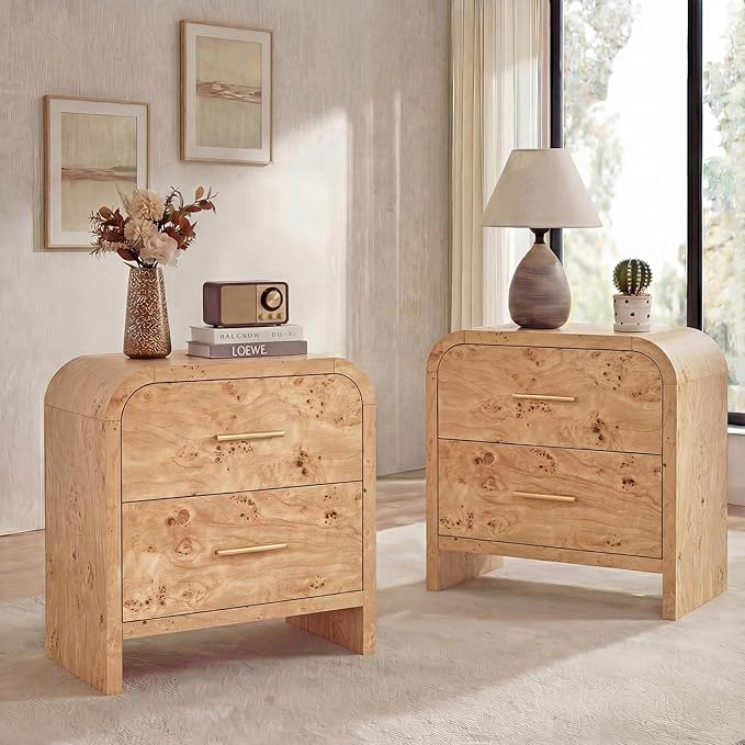 Night Stand Set of 2 2-Drawer Nightstand 24" H Metal Handle Modern Sturdy - Image 3