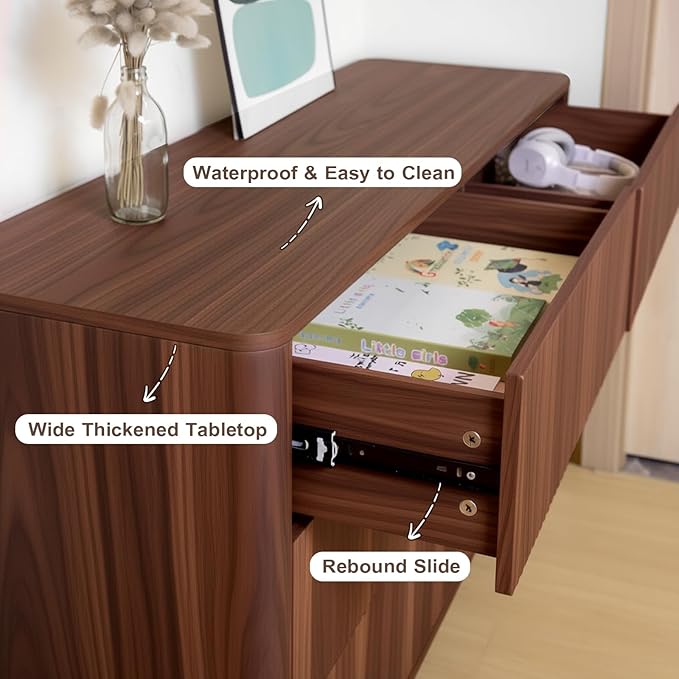 Fluted 6 Drawers Dresser for Bedroom, Wooden Dresser TV Stand, Wood Drawer - Image 6
