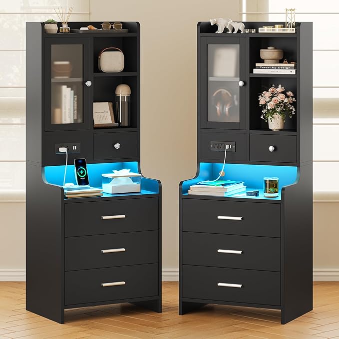 ADORNEVE Tall Night Stand with Charging Station and LED Lights, 49.2" - Image 8