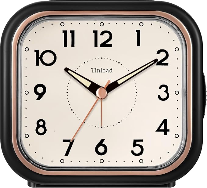 4.5" Vintage Retro Analog Alarm Clock, Super Silent Non Ticking Clock by Tinload