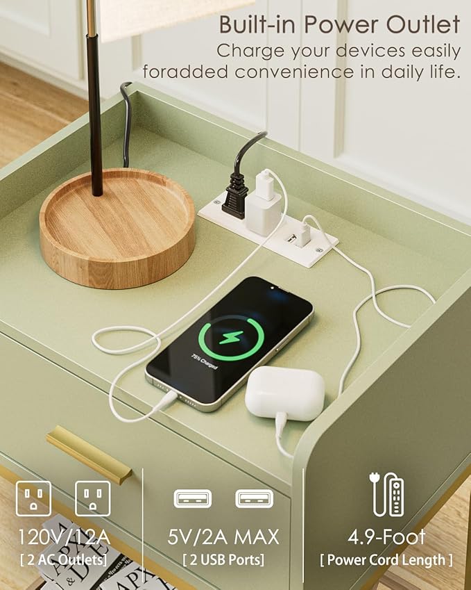 Masupu Nightstand with Charging Station, 3-Tier Modern Bedside Night Stand with - Image 6