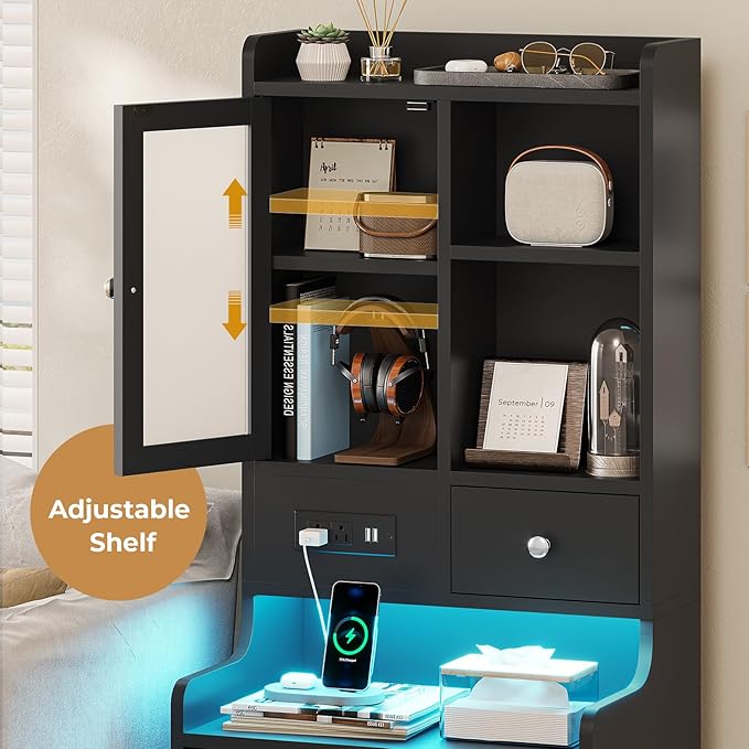 ADORNEVE Tall Night Stand with Charging Station and LED Lights, 49.2" - Image 5