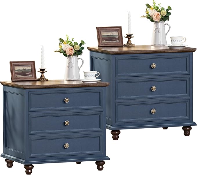 24" Wide Farmhouse Night Stand Set of 2, Large End Table by Joaxswe