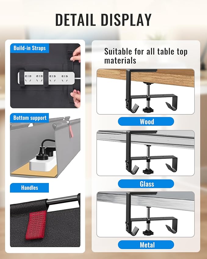 36" No Drill Under Desk Cable Management Tray - Image 7