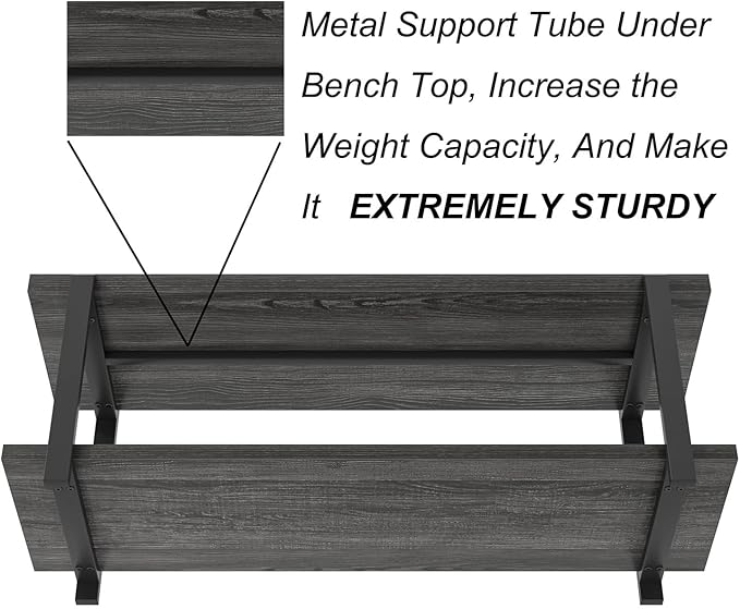 FOLUBAN 47 Inch Shoe Storage Bench, Rustic Wood and Metal Entryway Bench - Image 7