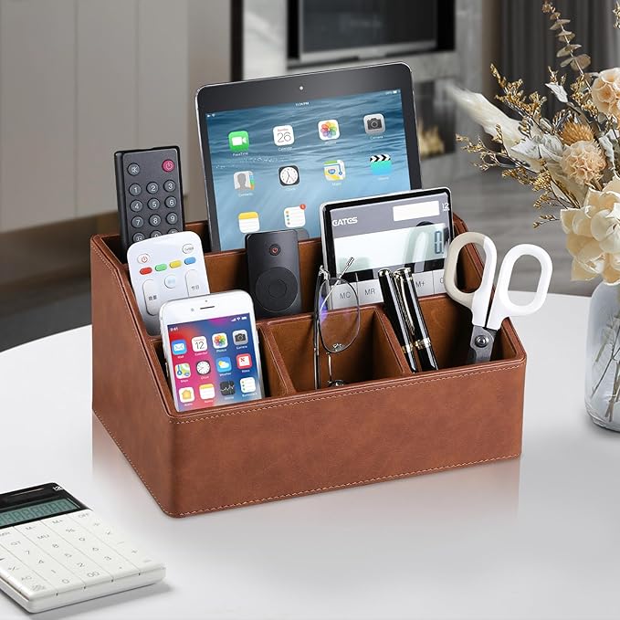 MEIBOOCH PU Leather Desk Organizer, Luxury Remote Control Holder - Image 2