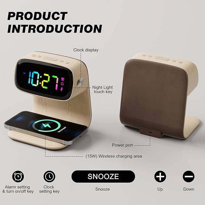 Digital Alarm Clock with Wireless Fast Charging Station 15W Touch Smart Lamp - Image 5
