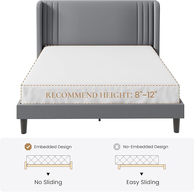 SHA CERLIN Queen Size Velvet Upholstered Platform Bed Frame - Image 9