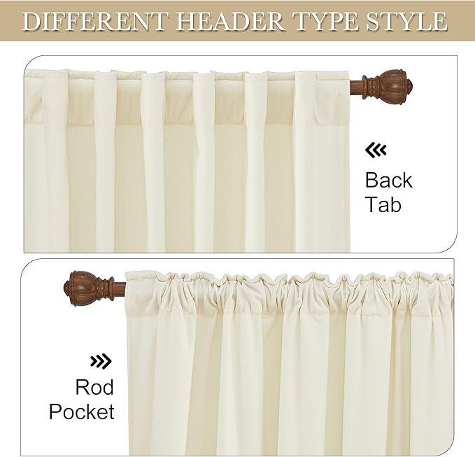 RYB HOME Cream Velvet Curtains 96 inches Length - Image 3