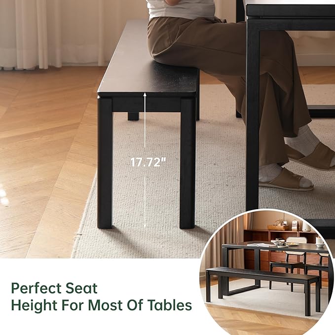 47.2'' 100% Solid Wood Dining Bench, Oak Wood Long Bench - Image 6