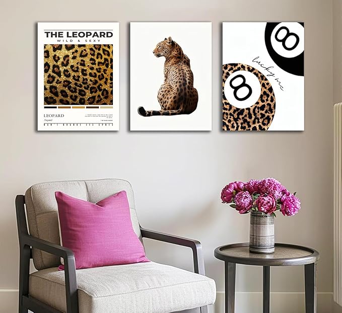 ​​Trendy Leopard Framed Set of 3 Canvas Poster Prints, Picture Modern Artwork - Image 3