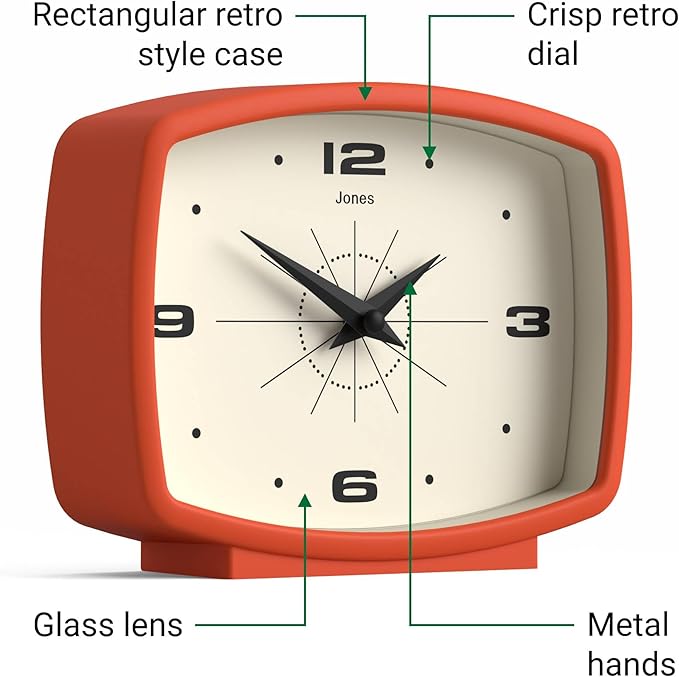 JONES CLOCKS® Film Desk Clock | Retro Rectangular Design | Orange | Retro Design - Image 6