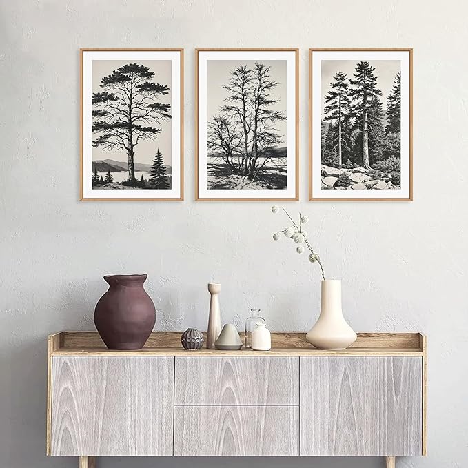 LHIUEM Large Vintage Sketch Tree Framed Wall Art Set, Antique Black and White - Image 5