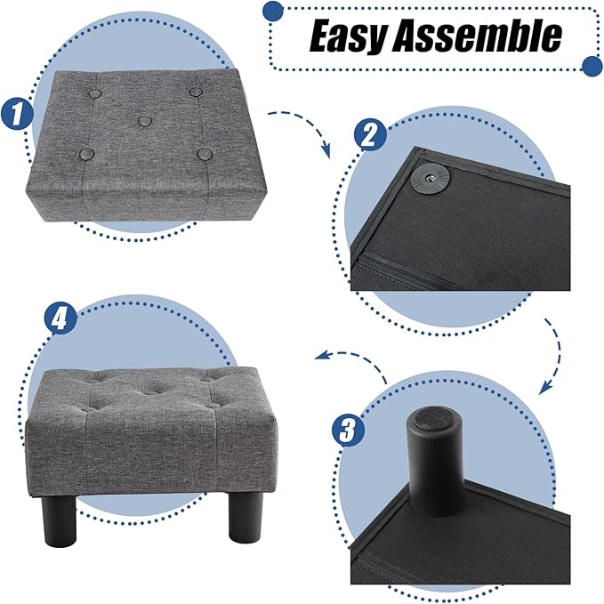 BRIAN & DANY Small Foot Stool, Linen Foot Stools - Image 5