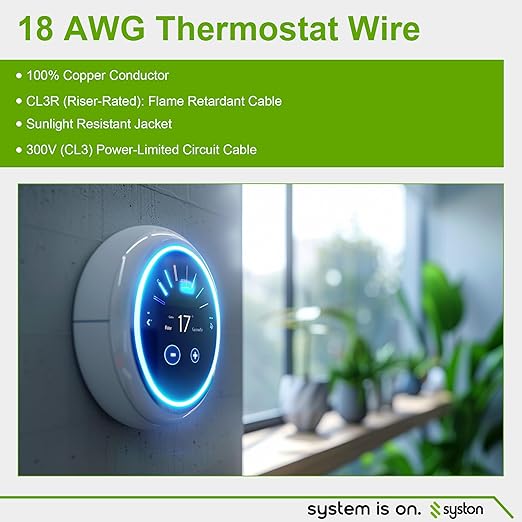 Syston 18/10 Thermostat Doorbell HVAC Heating Control Cable Wire, 18 AWG 10 - Image 7