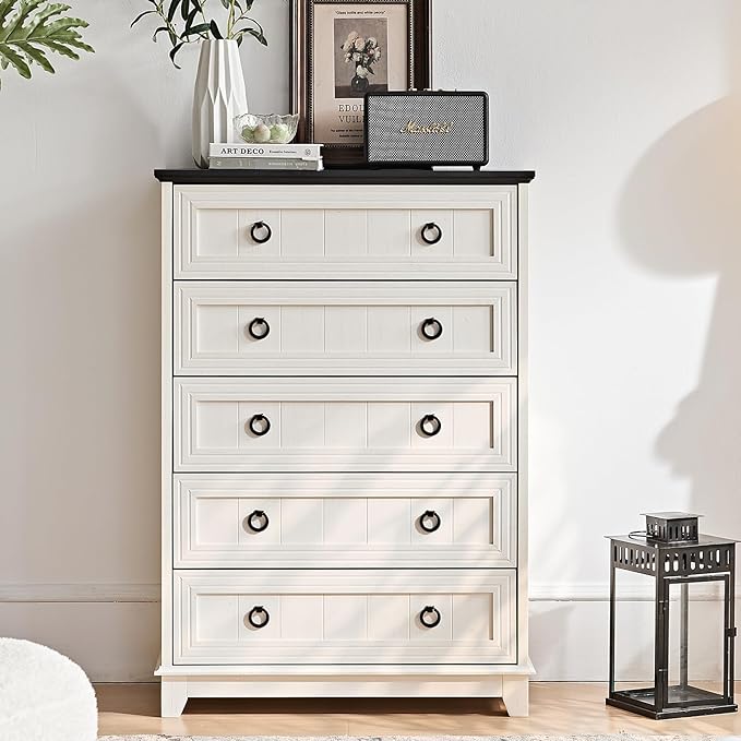 Farmhouse 5 Drawer Dresser for Bedroom Set of 2, Rustic Wood Dresser - Image 6
