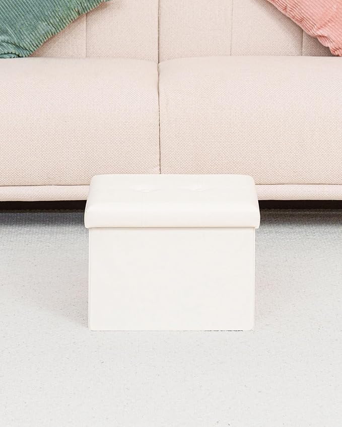 B FSOBEIIALEO Folding Storage Ottoman, Faux Leather Footrest Seat Coffee Table - Image 6