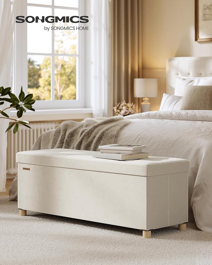 SONGMICS Storage Ottoman Bench, Folding Storage Chest, 15 x 43.3 x 15.7 Inches - Image 2