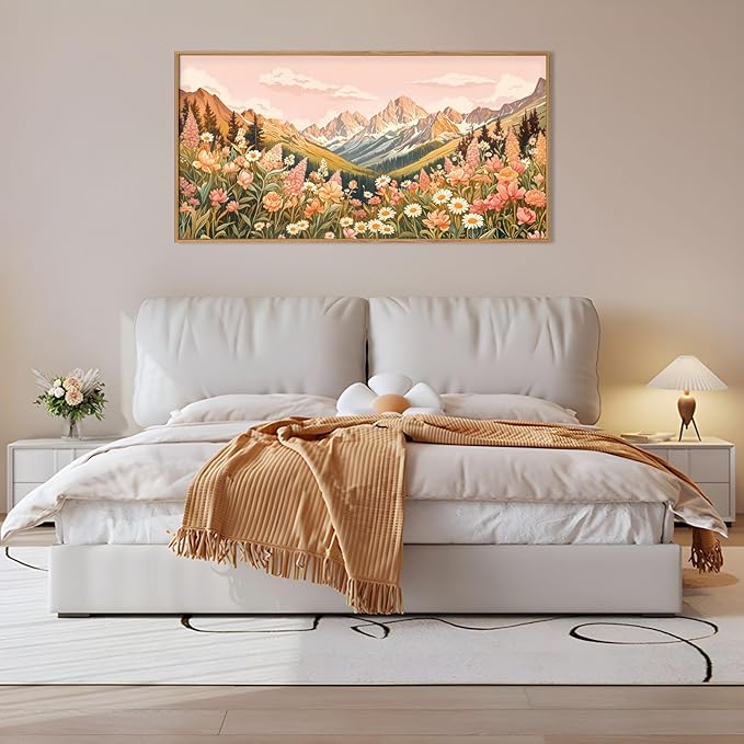 LHIUEM Large Abstract Colorful Mountain Framed Canvas Wall Art, Boho Pink - Image 5