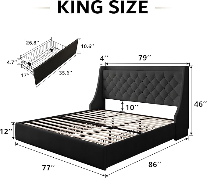 iPormis King Bed Frame with 4 Storage Drawers, Upholstered Platform Bed Frame - Image 2