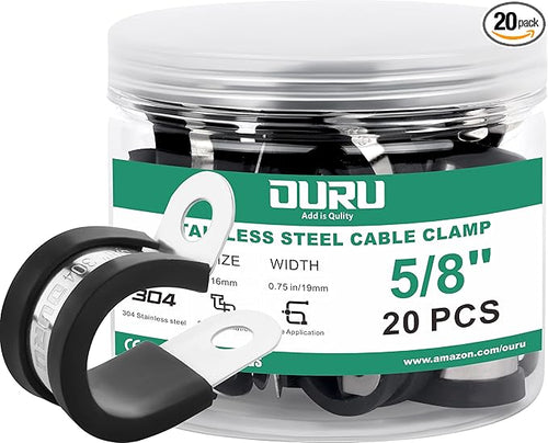 20pcs 5/8 Inch Stainless Steel Cable Clamps, Rubber Coated Cushioned Insulated by OURU