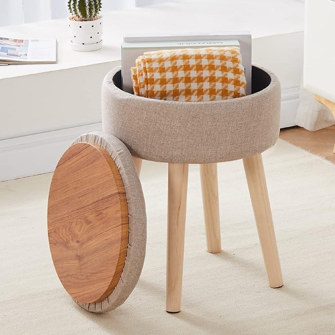 Mxfurhawa Storage Ottoman Linen Round Vanity Stool Tray Top Modern Foot Stool by Mxfurhawa