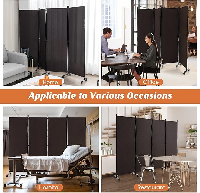 GOFLAME 4 Panel Folding Room Divider, 6FT Rolling Privacy Screen - Image 7