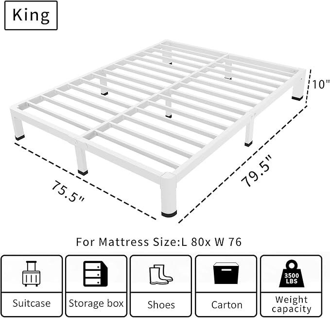 ROIL 10 Inch White King Bed Frame - Image 2