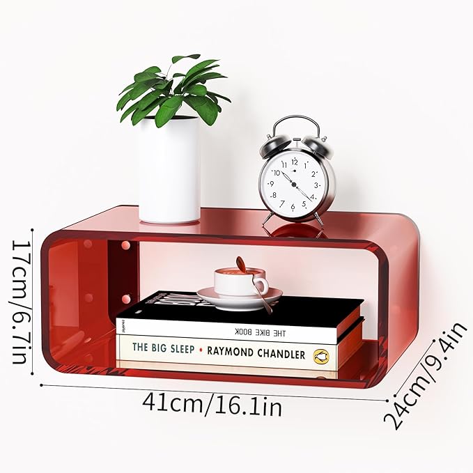 Acrylic Floating Nightstand, Bedside Table, Nightstand Shelf Wall Mounted - Image 3