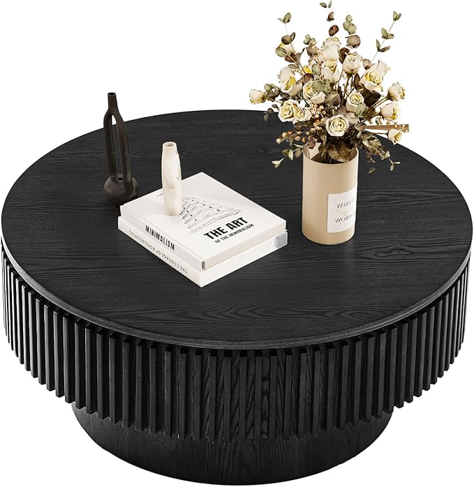 LKTART Round Coffee Table for Living Room, Accent Fluted Drum Coffee Table by LKTART