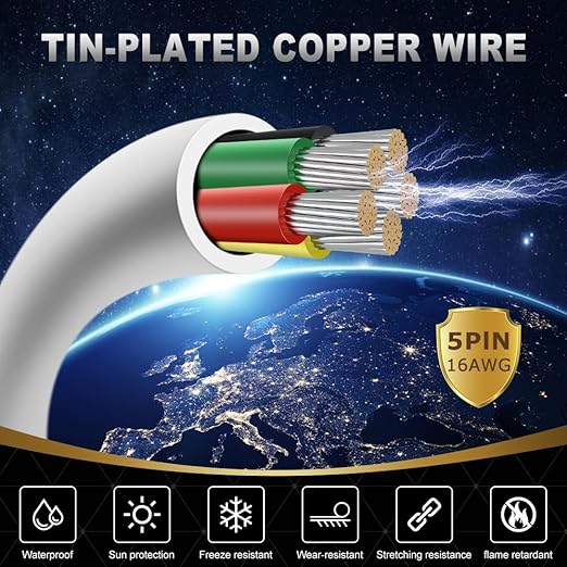 16 Gauge 5 Conductor Electrical Wire, 16.4FT White Stranded Low Voltage 16/5 - Image 2
