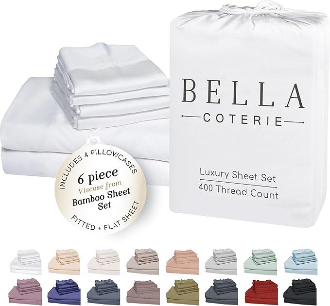 Bella Coterie 6 Piece Luxury Bamboo Viscose King Size Sheet Set | 100% by BC