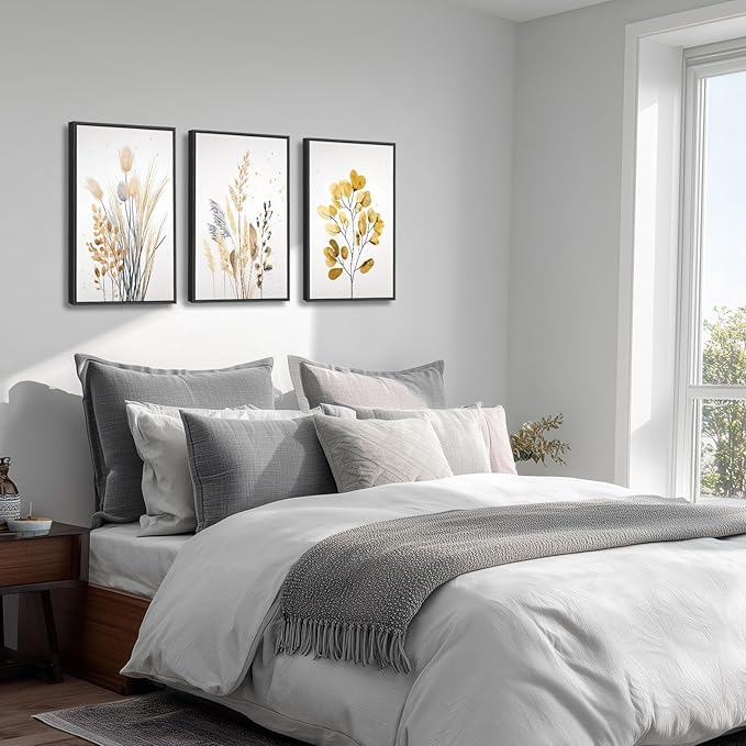 YCJKJDZ Framed Beige Botanical Canvas Wall Art Set of 3, Boho Watercolor - Image 4