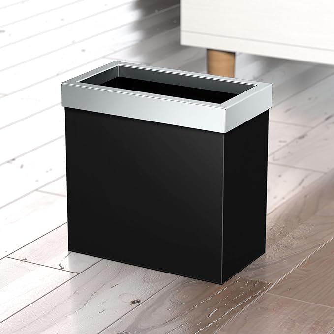 Gatco Modern Rectangle Wastebasket, Matte Black and Chrome Combo - Image 3