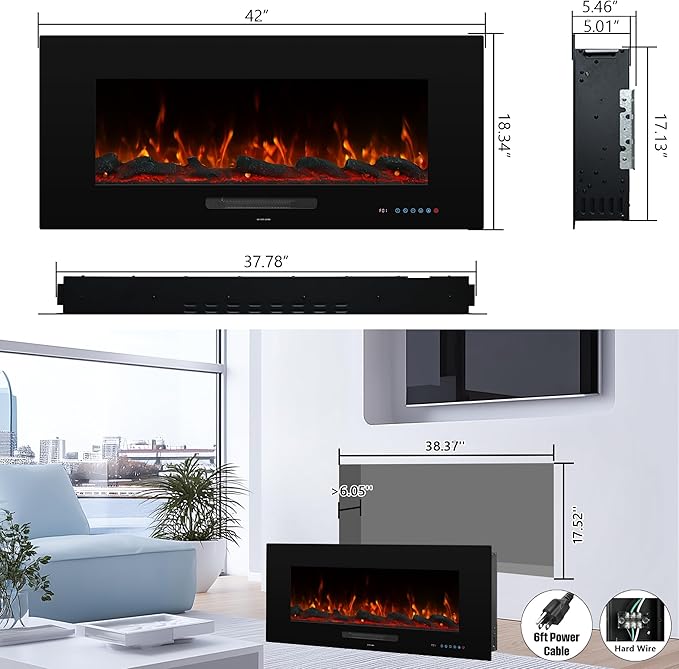 36" Electric Fireplace Inserts, Recessed & Wall Mounted Fireplace Heater - Image 5