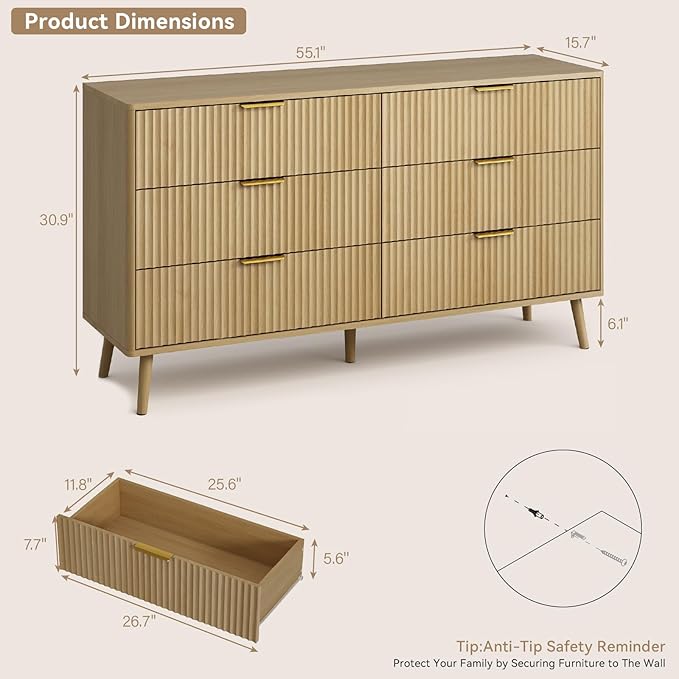 CARPETNAL Fluted 6 Drawer Dresser - Image 2