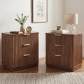 LYNCOHOME Fluted Night Stand Set of 2, Large 3 Drawer Nightand, Wood Bedside by LYNCOHOME