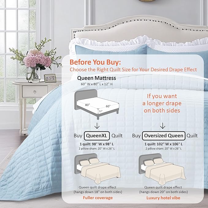 KASENTEX Queen XL Quilt Set 98"x98" – Soft Washed 3-Layer Lightweight Bedspread - Image 3