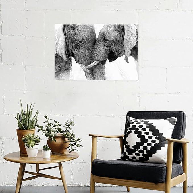 DZL Art D73069 Black and White Elephants Entwine Wall Art Canvas Painting Ready - Image 6