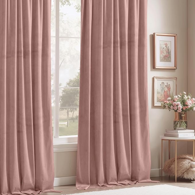 StangH Pink Curtains 96 inches Long, Super Soft Velvet Window Drapes Rod Pocket - Image 7